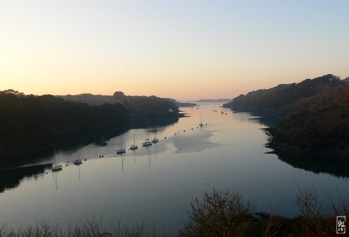 Boats moored inland at sunset - Bateaux amarrés en amont au coucher de soleil